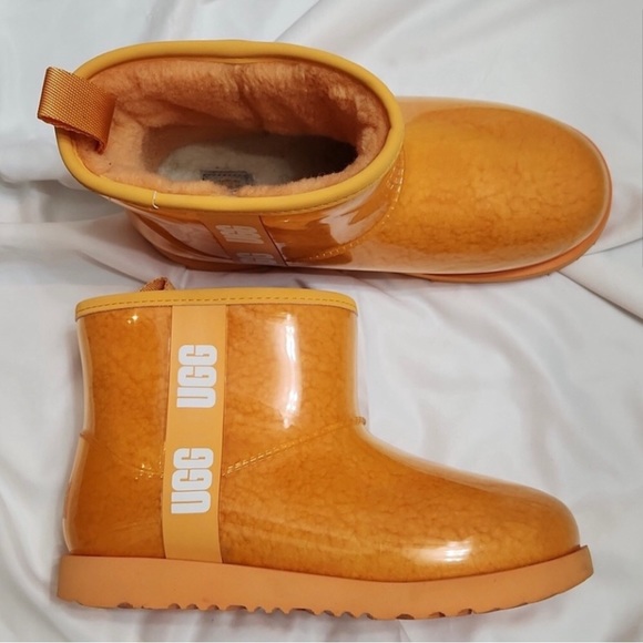 NEW UGG CLASSIC PAPAYA ORANGE CLEAR MINI WATERPROOF RAIN BOOTS Size 6 - Picture 3 of 10